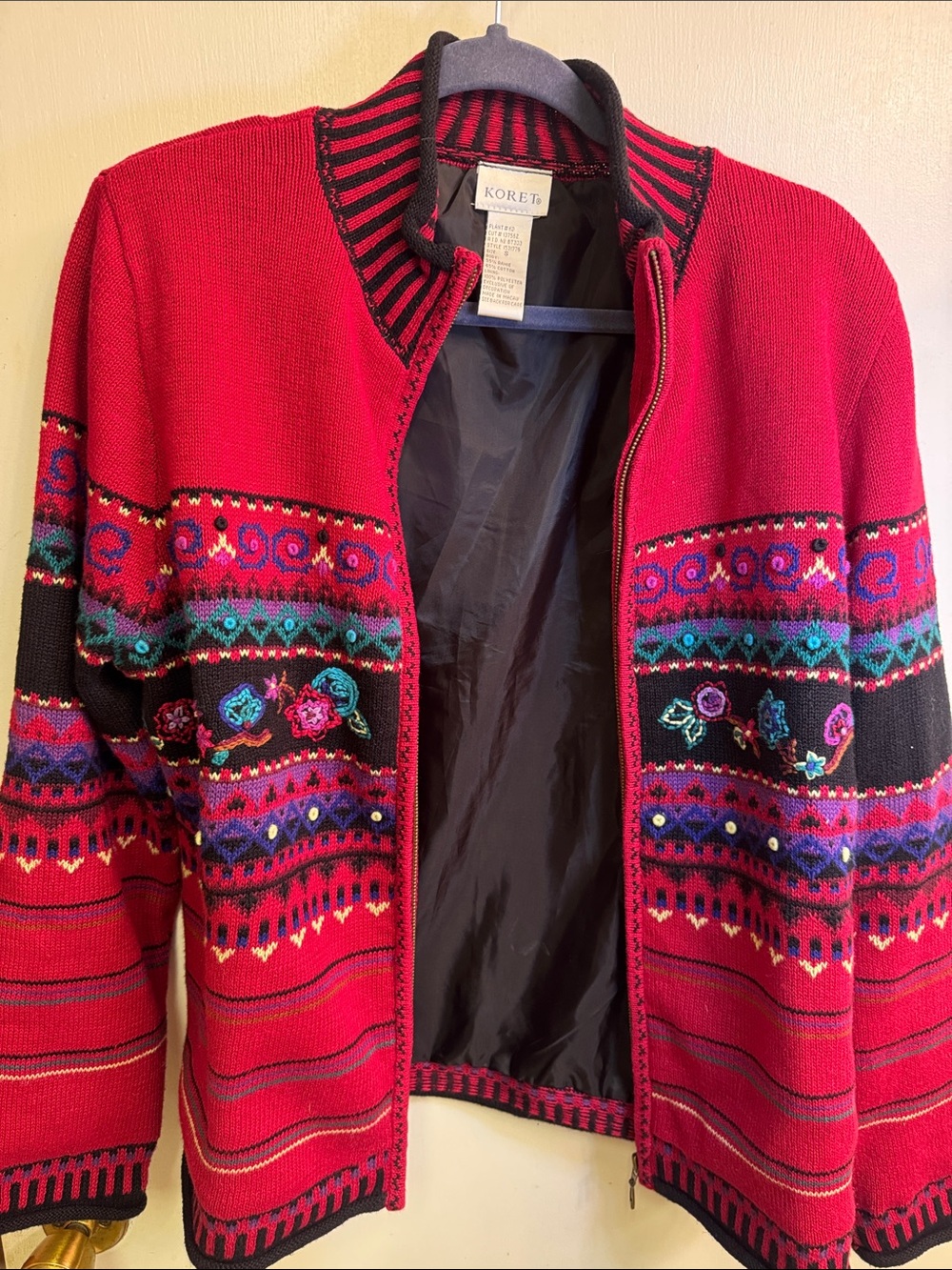 Koret Red Zip-Front Embroidered Pattern Jacket - Picture 5 of 5